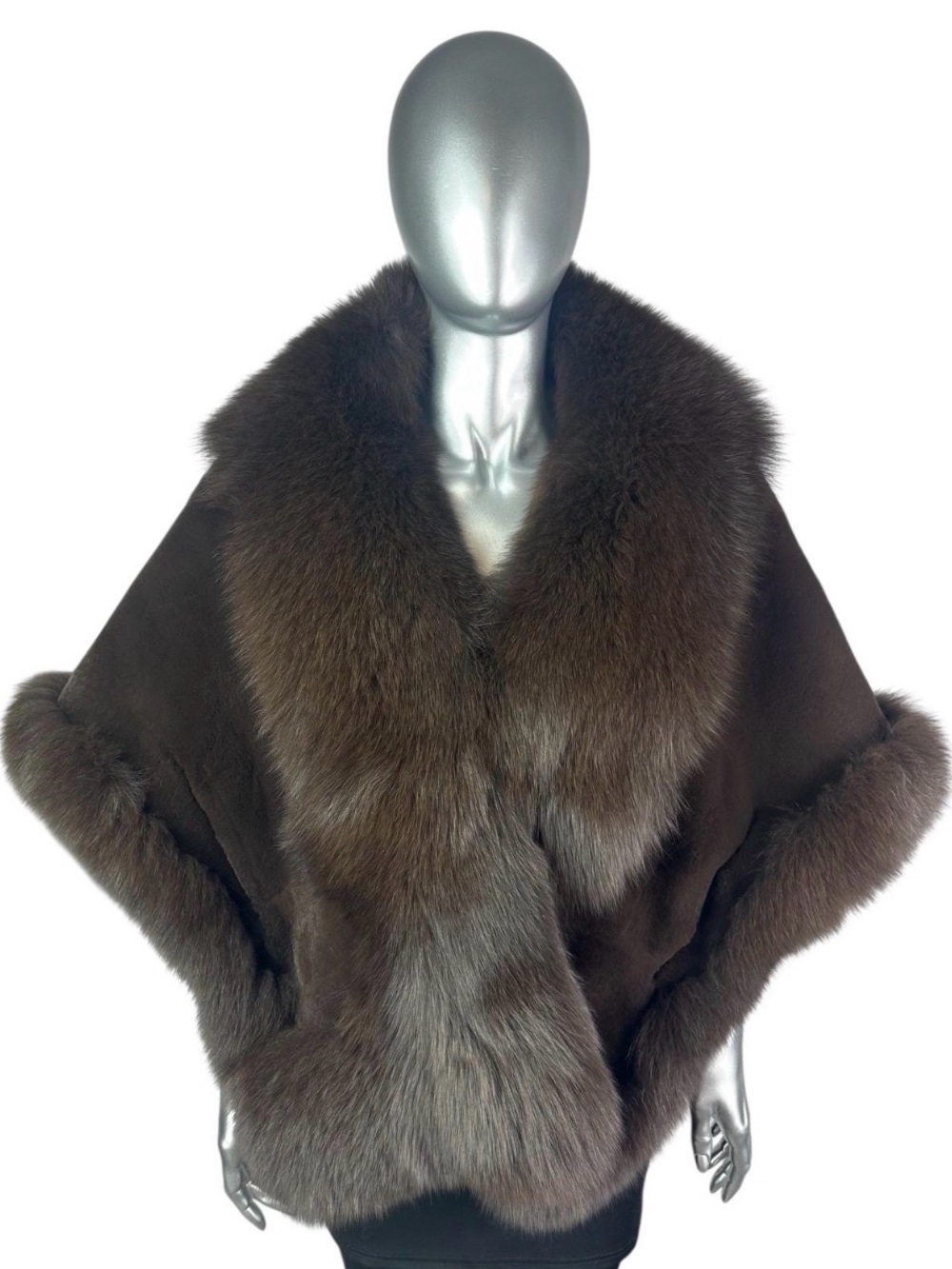 Brown CHIN REX Rabbit Stole w/Brown FOX Trim, Size M/L, Certified Vintage Fur